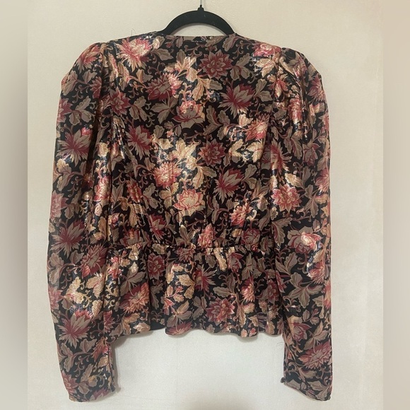 Express EUC floral metallic peplum wrap feminine festive blouse size XS - Picture 4 of 7